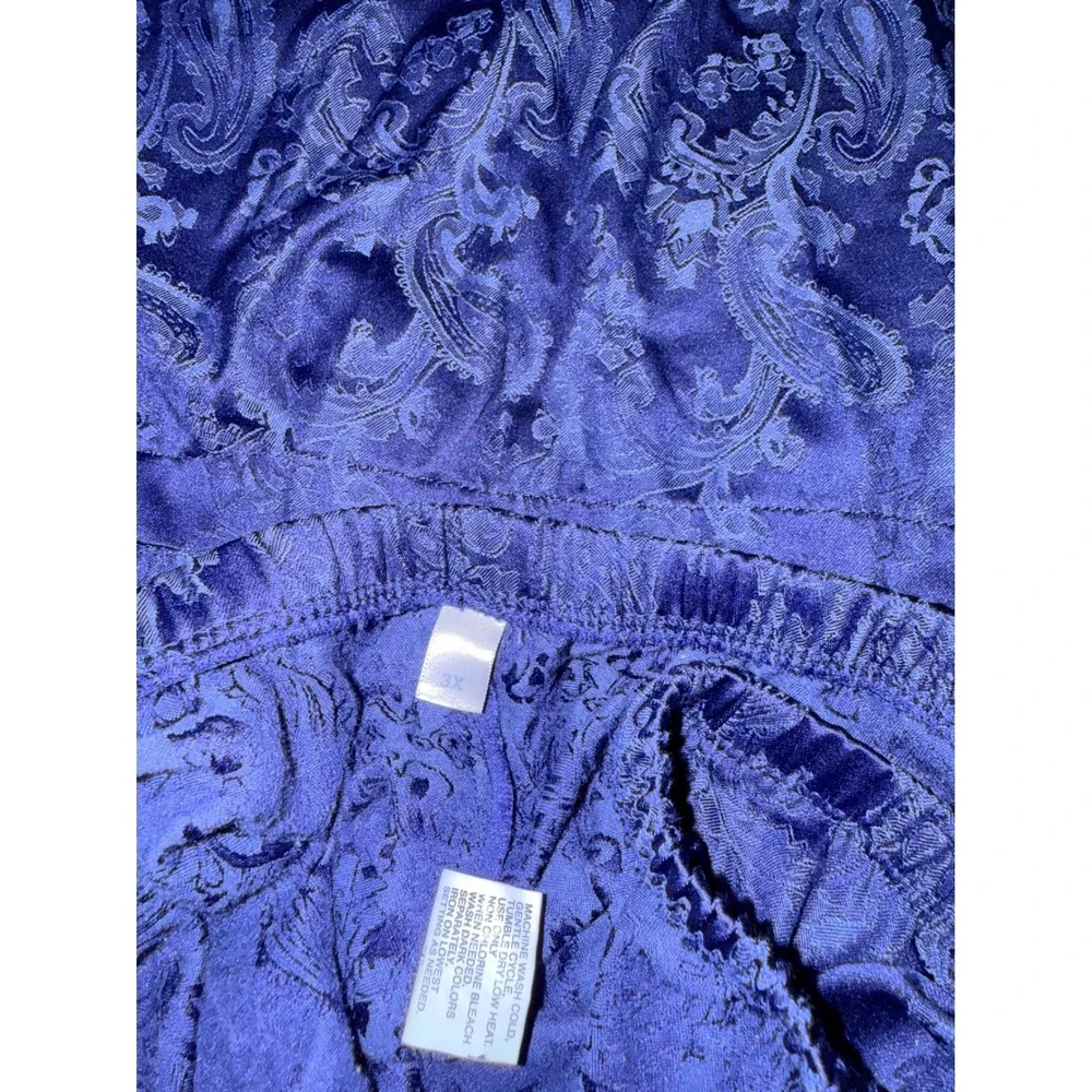 Miss Elaine Woman Pajama Set Navy Blue Paisley Jacquard 2pc Long Sleeve 3X